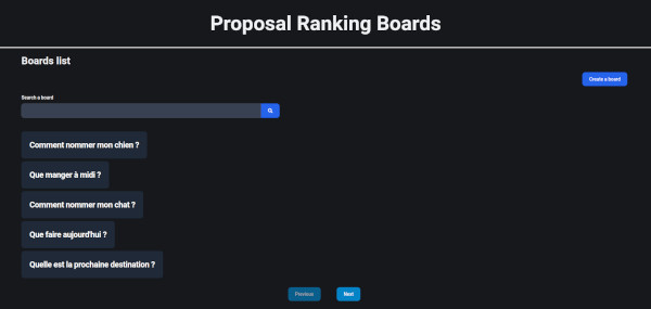 Capture d'écran du projet "Proposal Ranking Boards"